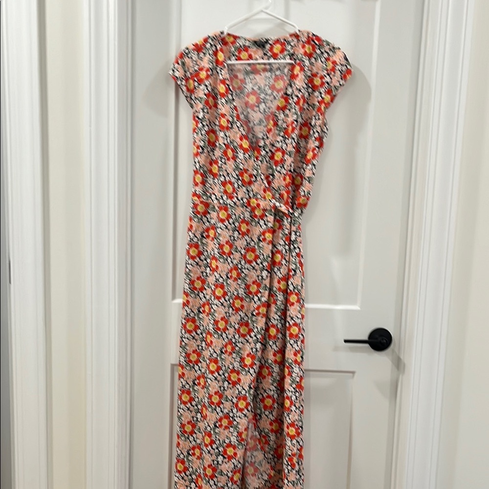 Multicolored Wrap Tie Front Midi Sundress